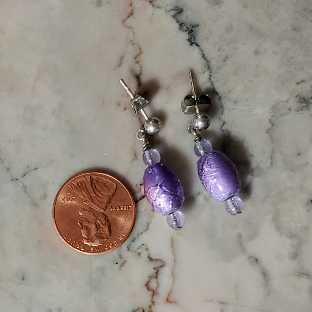 Purple Glass and Sterling Silver Dangle Earrings - Picture 5 of 5